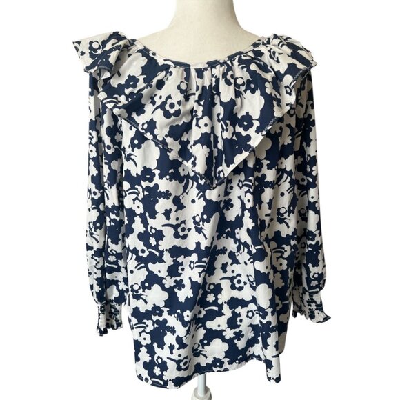 NWT Marc Jacobs Navy & White Floral Button Front Ruffled Collar Shirt Size 6 - Picture 3 of 10